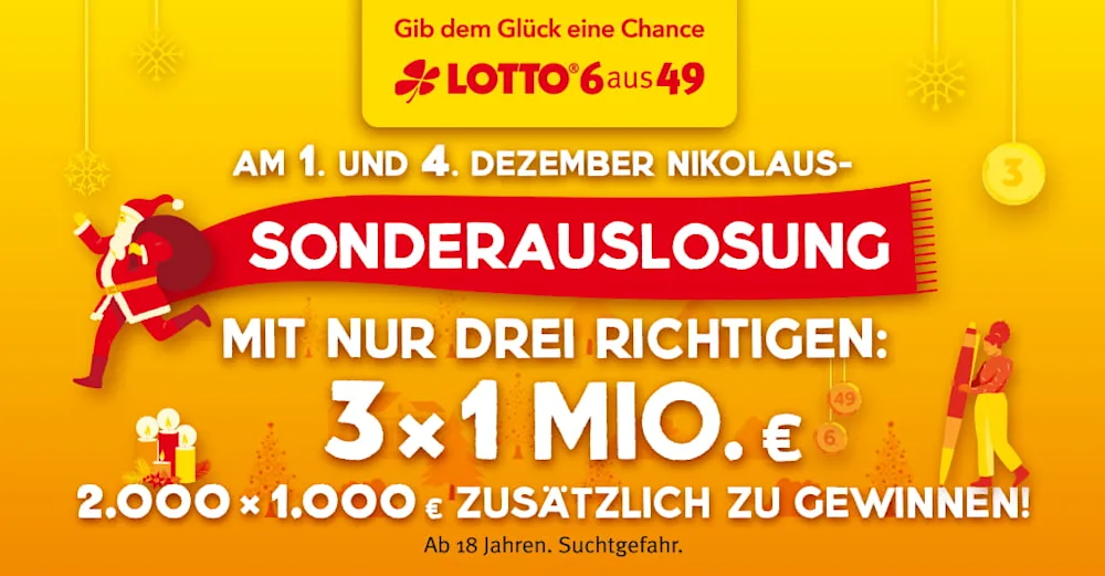 LOTTO 6aus49 Nikolaus-Sonderauslosung am 1. und 4. Dezember 2021