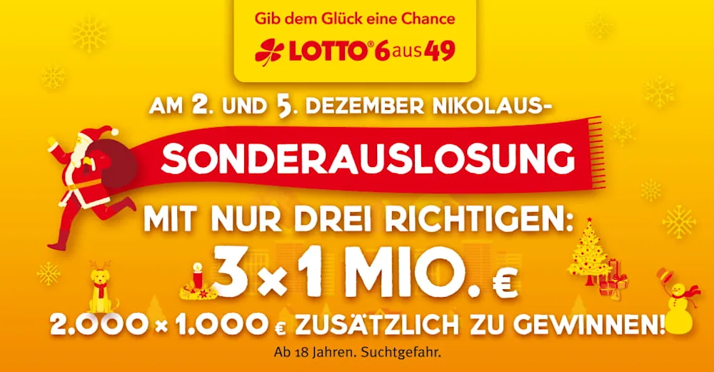 LOTTO 6aus49 Nikolaus-Sonderauslosung am 2. und 5. Dezember 2020