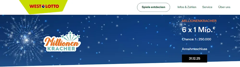 Screenshot der Lotterie MillionenKracher in Nordrhein-Westfalen (c) WestLotto
