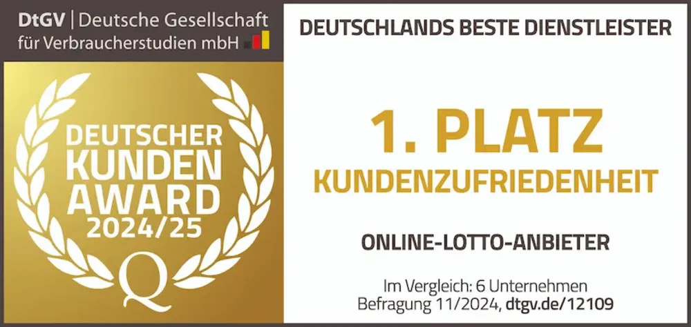 Deutscher Kunden-Award 2024/25: 1. Platz Kundenzufriedenheit für LOTTO.de