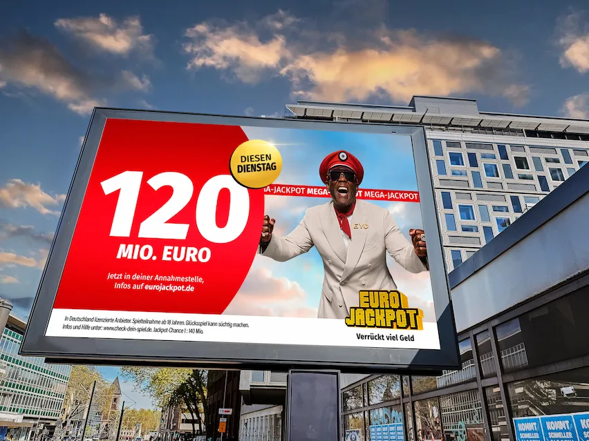 Eurojackpot-Werbedisplay für den 120 Mio. €-Maximaljackpot