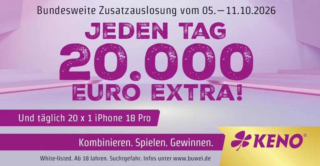 KENO-Zusatzauslosung vom 5.-11. Oktober 2026