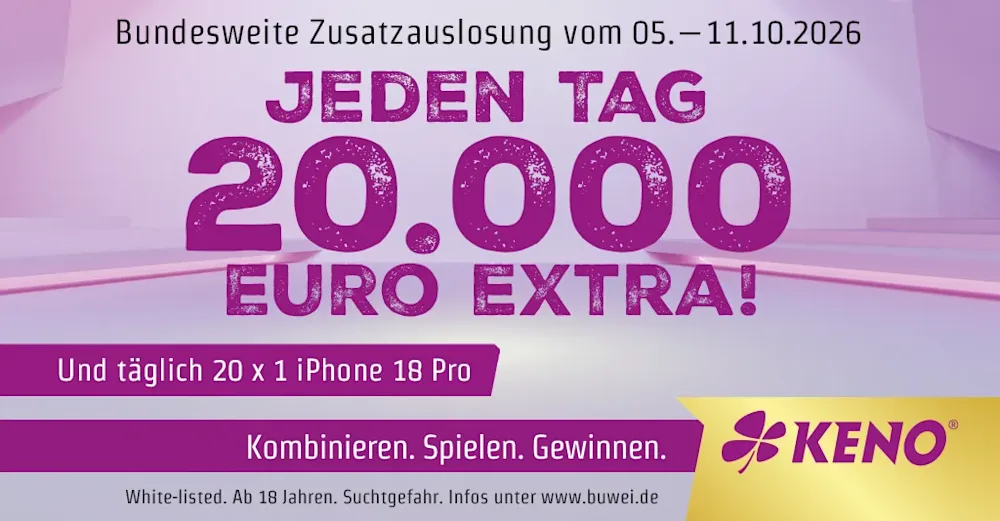 KENO-Zusatzauslosung vom 5.-11. Oktober 2026