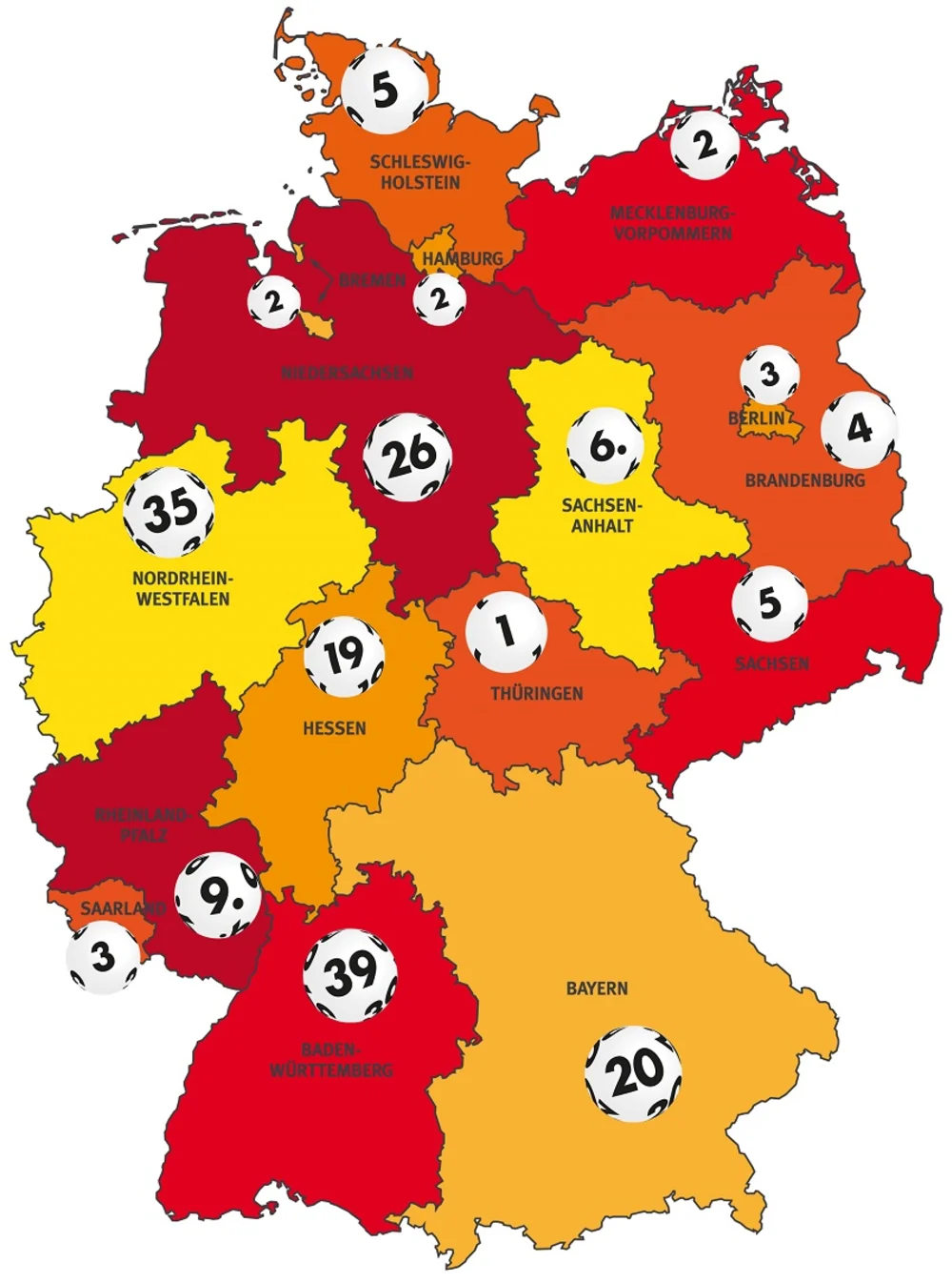 DLTB Jahresbilanz 2021: Landkarte der Millionäre je Bundesland