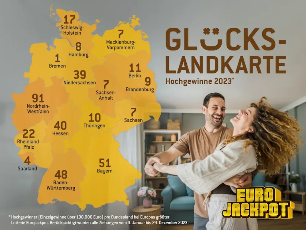 Eurojackpot-Glücks-Landkarte Deutschland 2023